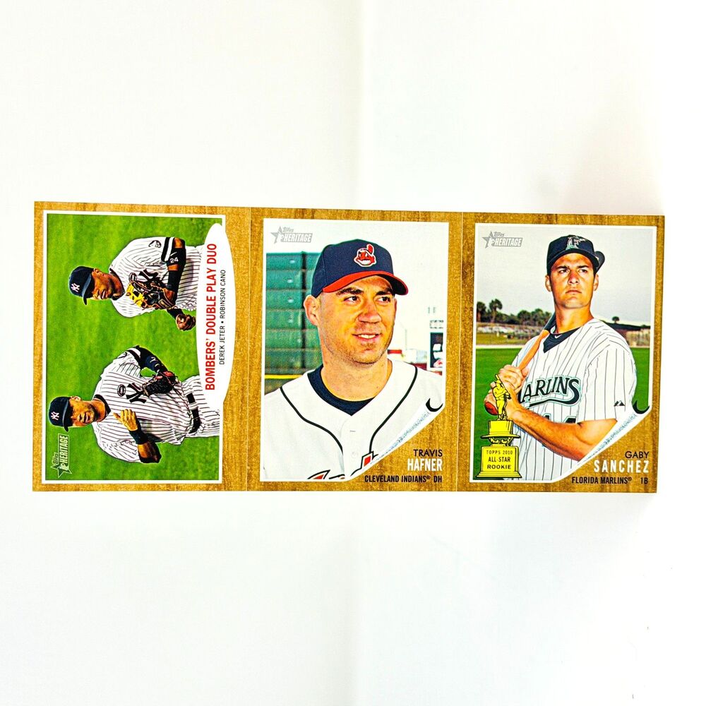 2011 Topps Heritage Ad Panel Travis Hafner, Gaby Sanchez, Bombers Double Play